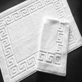 100% cotton greek border white hotel bath mat